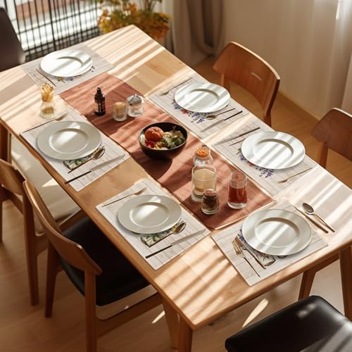 Spring Flowers Placemats Set of 6,Washable Heat Resistant 12×18 Inch Linen Table Mats Floral Place Mats for Party Outdoor Dining Decor