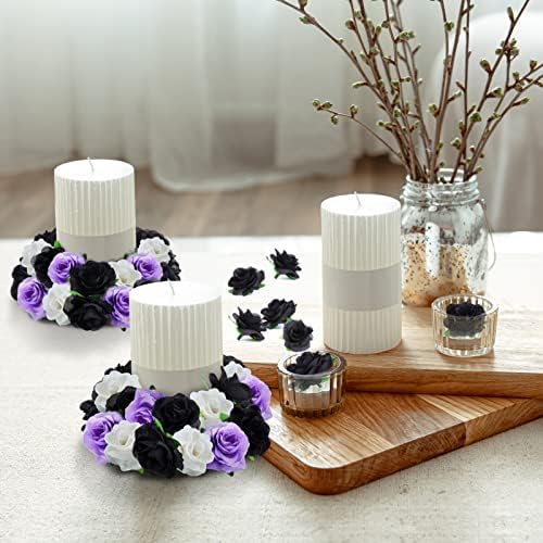 Kesote 50pcs Black Roses Artificial Flowers, 1.6" Small Silk Fake Roses