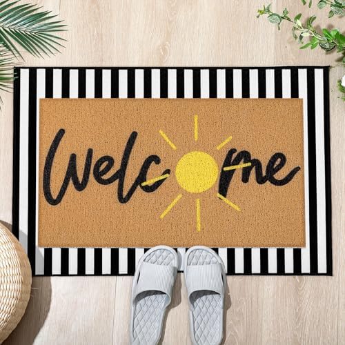 Tinideya 2 Pcs Sunshine Layered Doormat Set for Front Door Decor