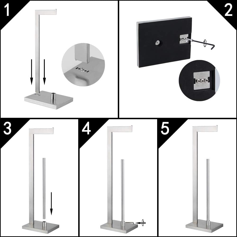 GERZWY Toilet Paper Holder Free Standing with Reserve, SUS 304 Stainless Steel Lavatory Tissue Roll Holder Floor Stand