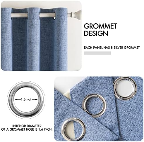 MIULEE 100% Blackout Linen Curtains for Bedroom 52x90 Inches Stone Blue