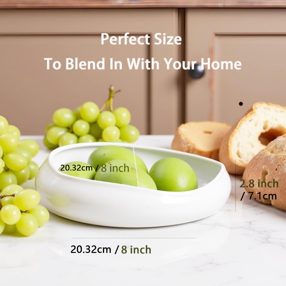 Decorative Bowl Free-Form Rim Glazed Ceramic Fruit Bowl / Off-white