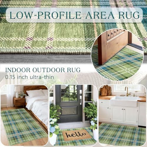 Plaid Outdoor Rug - 28"x43" Front Door Mat Indoor Outside Entrance