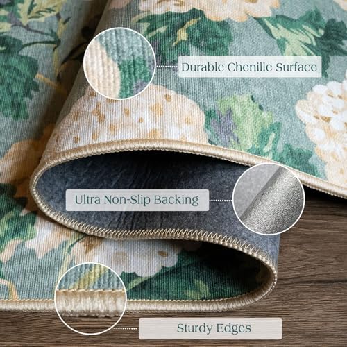Front Door Mat Indoor Entrance - 2x4.3 Sage Green Beige Floral Rug