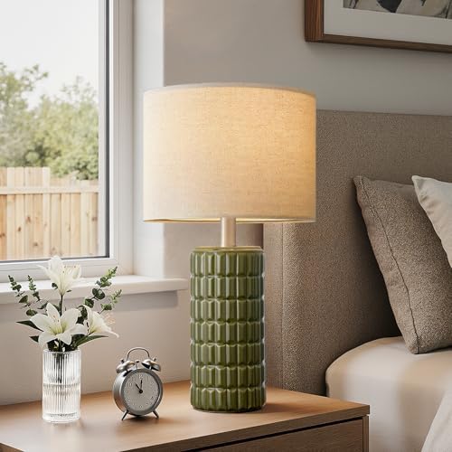 Seealle 23" Modern Ceramic Table Lamps Set of 2, Lamps for Bedroom, Green