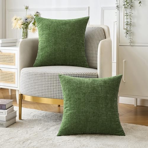 MIULEE Soft Chenille Throw Pillow Covers Moss Green 18x18 Inch Pack of 2