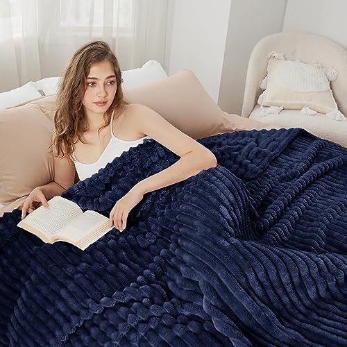 Bedsure Soft Queen Size Blanket for Bed Navy Blue 90"x90"