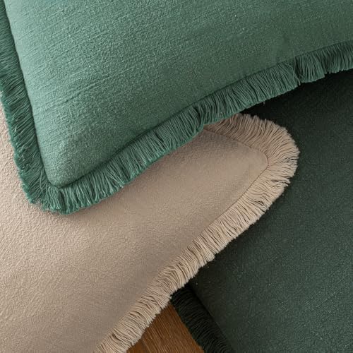 MIULEE Linen Fringe Decorative Euro Throw Pillow Covers Army Green 22x22