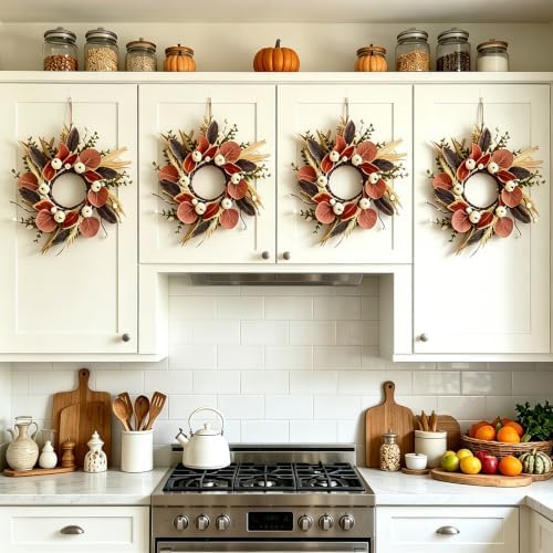 4 Pcs Fall Candle Rings 12 Inch Thanksgiving Autumn Pumpkins Wreaths