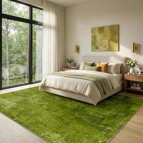 RELEANY Washable 5'x7' Abstract Area Rug for Living Room Grass Green
