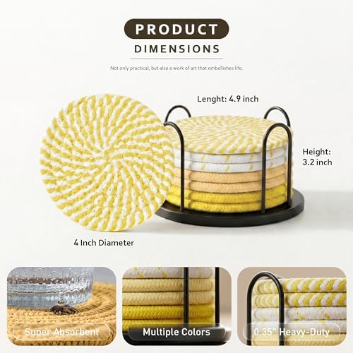 Lazebox Coasters Set of 8 for Drinks, 4 Inch Large Coasters for Coffee Table, Tabletop Protection for Hot & Cold