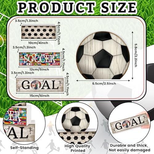 Moucuny 4 Pcs Soccer Centerpieces Table Wooden Block Signs Ball Topper