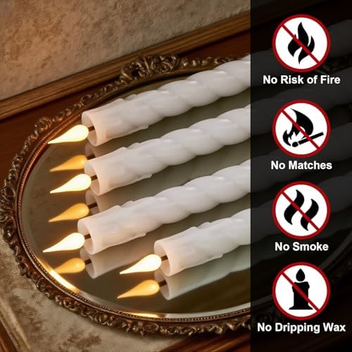 White Flameless Taper Candles Battery Operated with Remote Timer