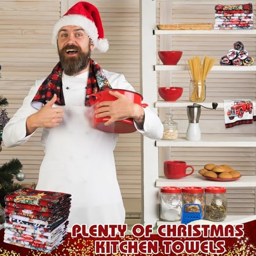 VitalCozy 12 Pcs Christmas Kitchen Towels, 14.2 x 21.3 in Plaid Dishcloths