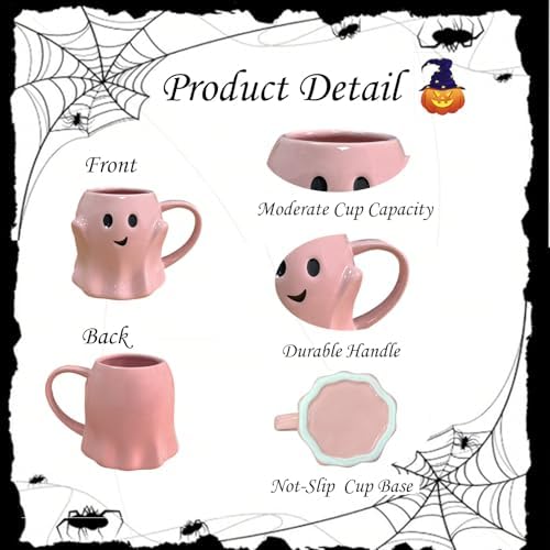 HS&ROXIN Halloween Ghost Mug 3D Cute Ghostface Novelty Coffee Mug Spooky Ceramic Ghost Cup Halloween Christmas Birthdays Party Gifts and Decorations for Kids Adult (Pink)