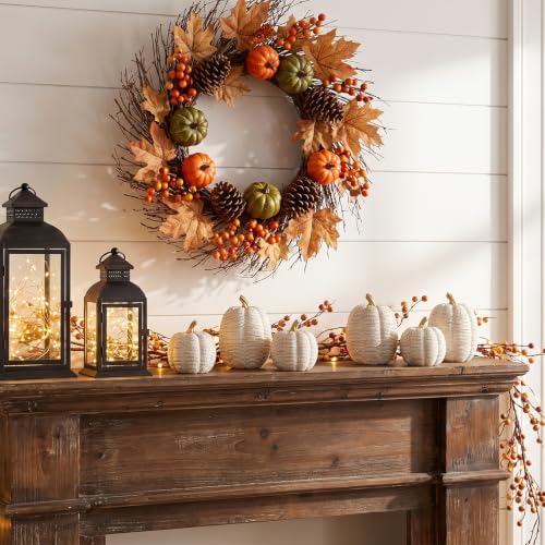 2Pcs White Resin Fall Pumpkin Decor Set for Thanksgiving Halloween