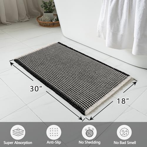 MIULEE Set of 2 Waffle Bathroom Rugs Boho Bath Mat Black&Cream 18x30 Inch