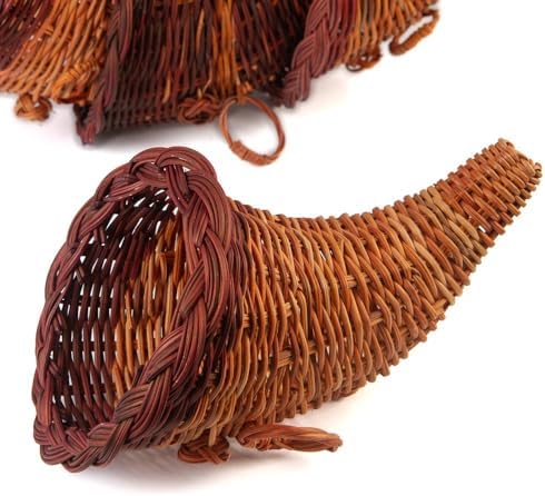 Group of 6 Thanksgiving Cornucopia Horn of Plenty Baskets - Wicker Cornucopias for Fall Decorating and Displays by Factory Direct Craft