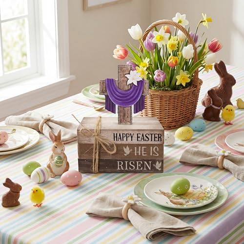 4 Pcs Table Decorations Tiered Tray Decorations Mini Wooden Books Signs for Office Shelf Classroom Tabletop Bookshelf(Easter)