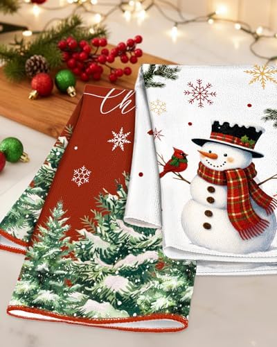 Miss Adola Christmas Microfiber Kitchen Towels Set of 2, Snowman