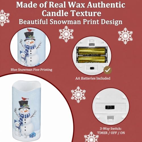 Blue Snowman Christmas Battery Operated Flameless Flickering LED Candles