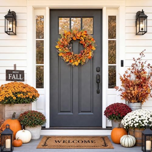Pinkpum 22" Fall Wreath for Front Door Pumpkin Artificial Wall Decor Autumn
