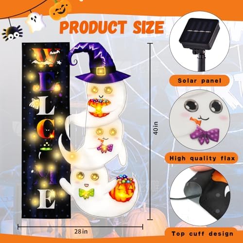 Halloween Lighted Garden Flag, Ghost Yard Decor, 28x40 In