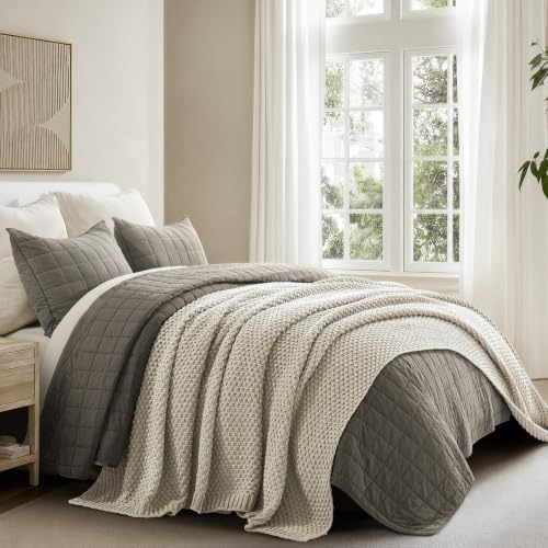 EVERGRACEHOME Chunky Chenille Knit Throw Blanket, 108x92, Warm Gray