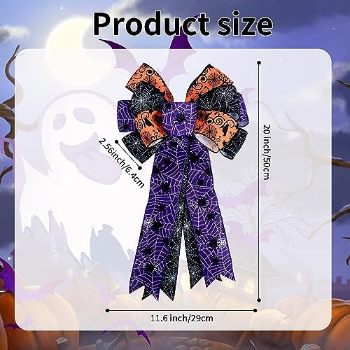 TONIFUL Halloween Burlap Bow - Purple Spider, 20 Inch x 12 Inch, Perfect for Wreaths, Front Doors, Trees, Parties, Weddings, Festivals, Indoor/Outdoor Use