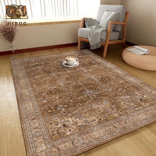 Washable Area Rug 3' x 5 ' Vintage Traditional Persian Mat - Foldable Distressed Non-Slip Machine Washable Carpet for