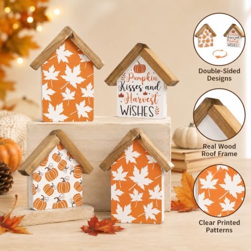 Fall Signs Autumn Pumpkin Tiered Tray Table Shelf Home Decor 2 Pcs