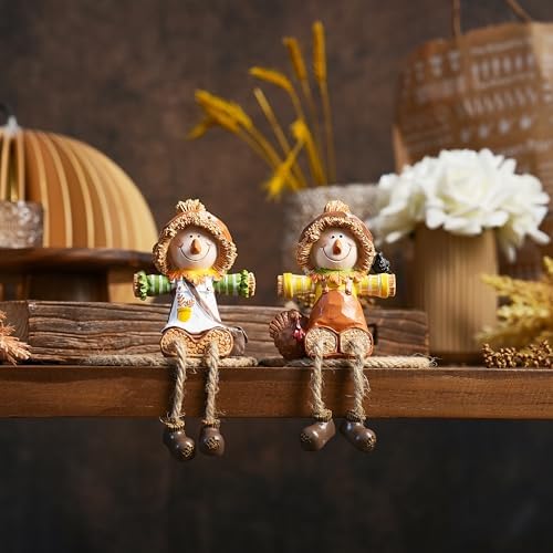 FESTGLOX Scarecrow Fall Decor, 2Pcs Fall Shelf Sitters with Dangling Legs