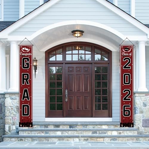 OHOME Graduation Decorations 2026 2027- Maroon Congrats Grad Porch Banner for Graduation Party Decorations - Class of 2026 - Party Favors Supplies Backdrop Yard Signs Decor