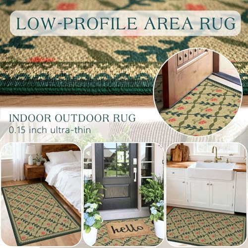 Floral Outdoor Rug - 28"x43" Front Door Mat Indoor Outside Entrance