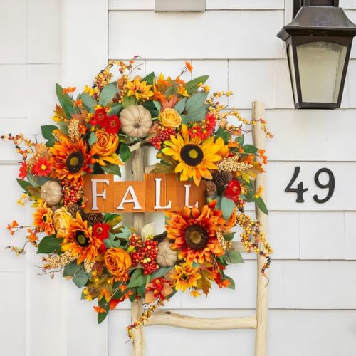 24 Inch Fall Wreaths for Front Door Autumn Wreath with Fall Sign
