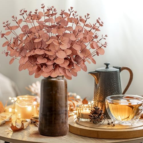 Yen Jean 10PCS Fall Amber Artificial Flowers Decorations for Home, Thanksgiving Fake Plants Autumn Decor Indoor Outdoor Harvest Party Supplies