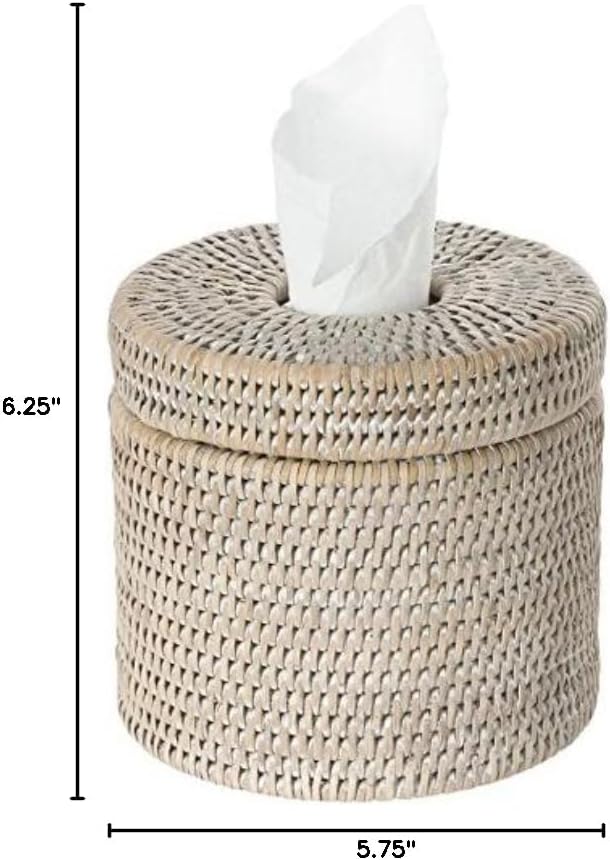 KOUBOO La Jolla Rattan Toilet Paper Holder with Lid, White Wash, Bathroom | Handwoven natural texture, freestanding