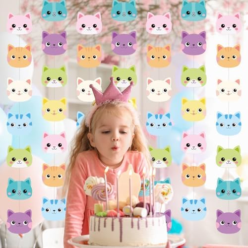Xinnun 8 Pcs Dollhouse Party Decorations Cat Party Garland Birthday