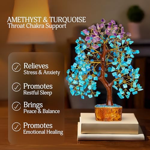 YATSKIA Amethyst Turquoise Crystal Tree | Crystal and Gemstones Tree Office Decor | Crystals Decor | Office Decor for