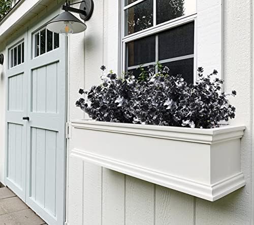 RECUTMS Black Artificial Flowers, Fake Outdoor UV Resistant Plants Faux Plastic Greenery Shrubs Indoor Outside Hanging Planter Home Kitchen Office Wedding, Garden Decor (White+Black)