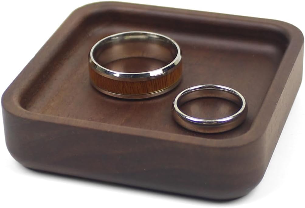 Solid Walnut Wood Square Ring Holder Dish / Square - Walnut