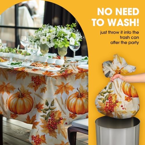 Niuara Fall Pumpkin Plastic Table Cloth Disposable, 4 Pack, 54 x 108 in