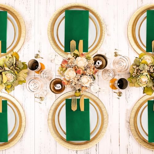 KAMMAK Green Napkin Disposable Cloth Like Dinner Paper Napkins with Pocket 100 Pack Folded Guest Hand Towel for Party Decoration, Wedding Reception, Bathroom, Kitchen, Hotel (16.5 x 16.5 inch)