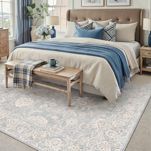 8x10 Blue Cream Neutral Thicker Area Rug