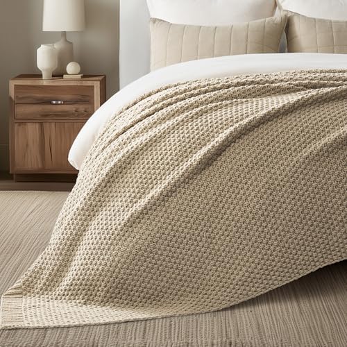 EVERGRACEHOME Chunky Chenille Knit Throw Blanket, 90 x 90, Sand Dune