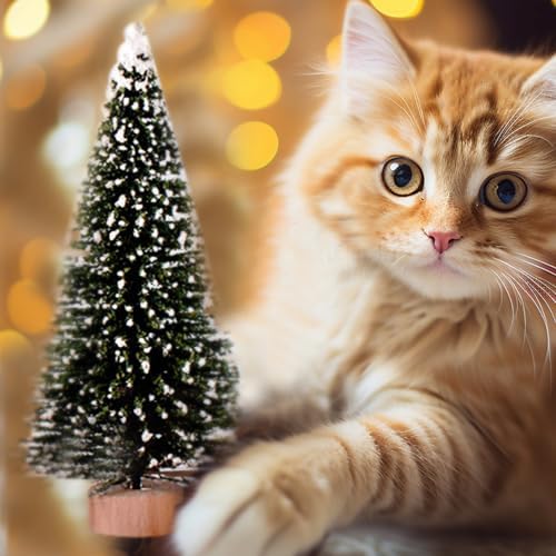 Yahpetes Christmas Trees 30 Pcs Artificial Bottle Brush Trees with 3 Sizes,Sisal Snow Trees with Wooden Base for Christmas Crafting and Designing (Silver,Green,Dark Green 30Pcs)