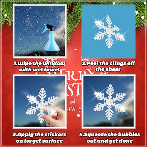 207PCS Glitter Snowflake Window Clings - Christmas Window Clings for Glass Windows, Double Sided Reusable Static Christmas Clings for Winter Wonderland Decorations (9 Sheets)