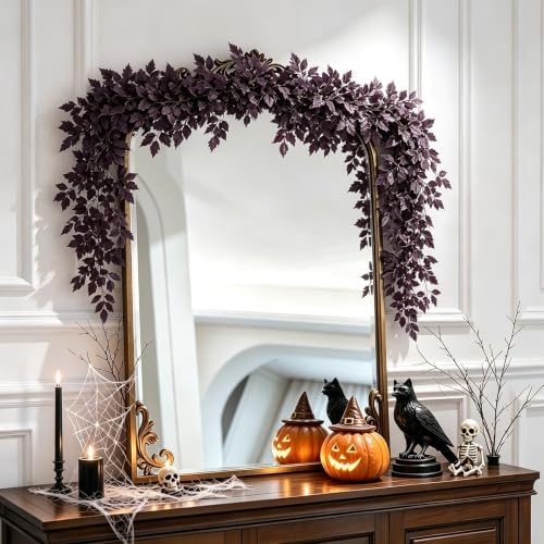 Fall Garland for Mantle, 2 Pack 7 Ft Plum Cimicifuga Seeded Leaf Garlands