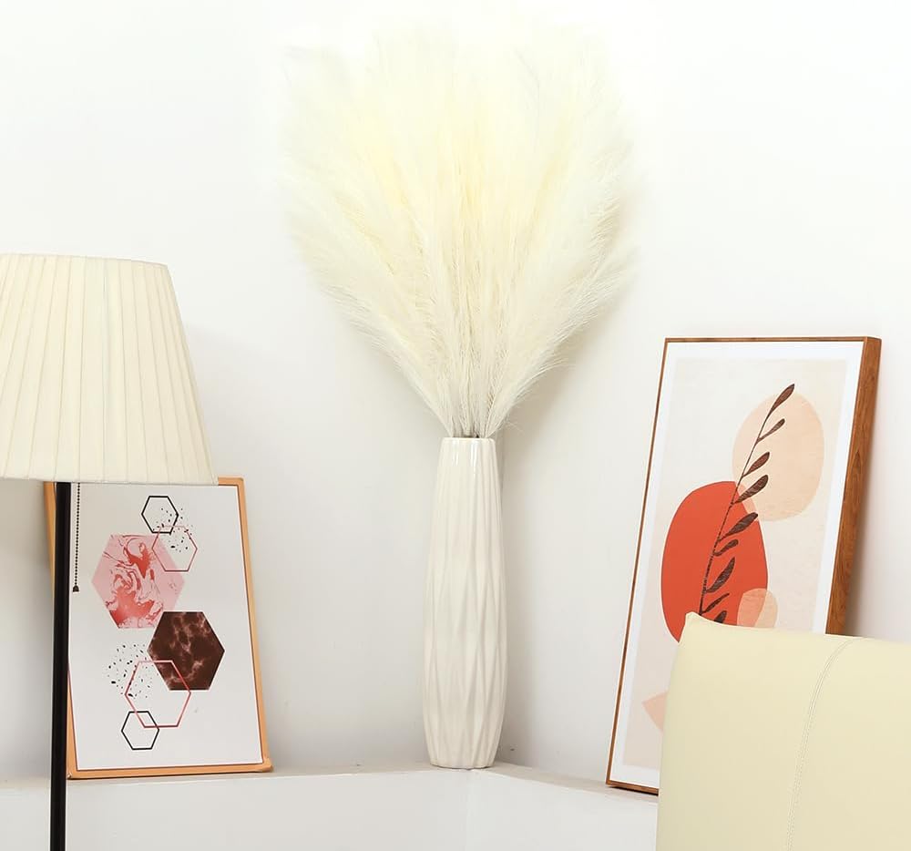 Tall Faux Pampas Grass Decor Artificial Pompas Grass for Floor Vase Filler / Cream White / Set of 8