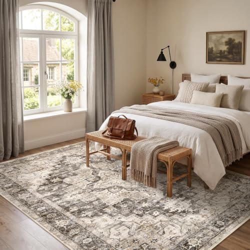 Garvee 5x7 Washable Area Rug Soft Vintage Boho Brown Bedroom Rug Non Slip